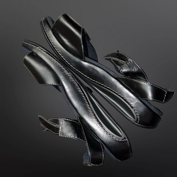 Aravon Women's Rita Black Leather Ankle Straps Heeled Platform Sandals Size 12 - Picture 8 of 8